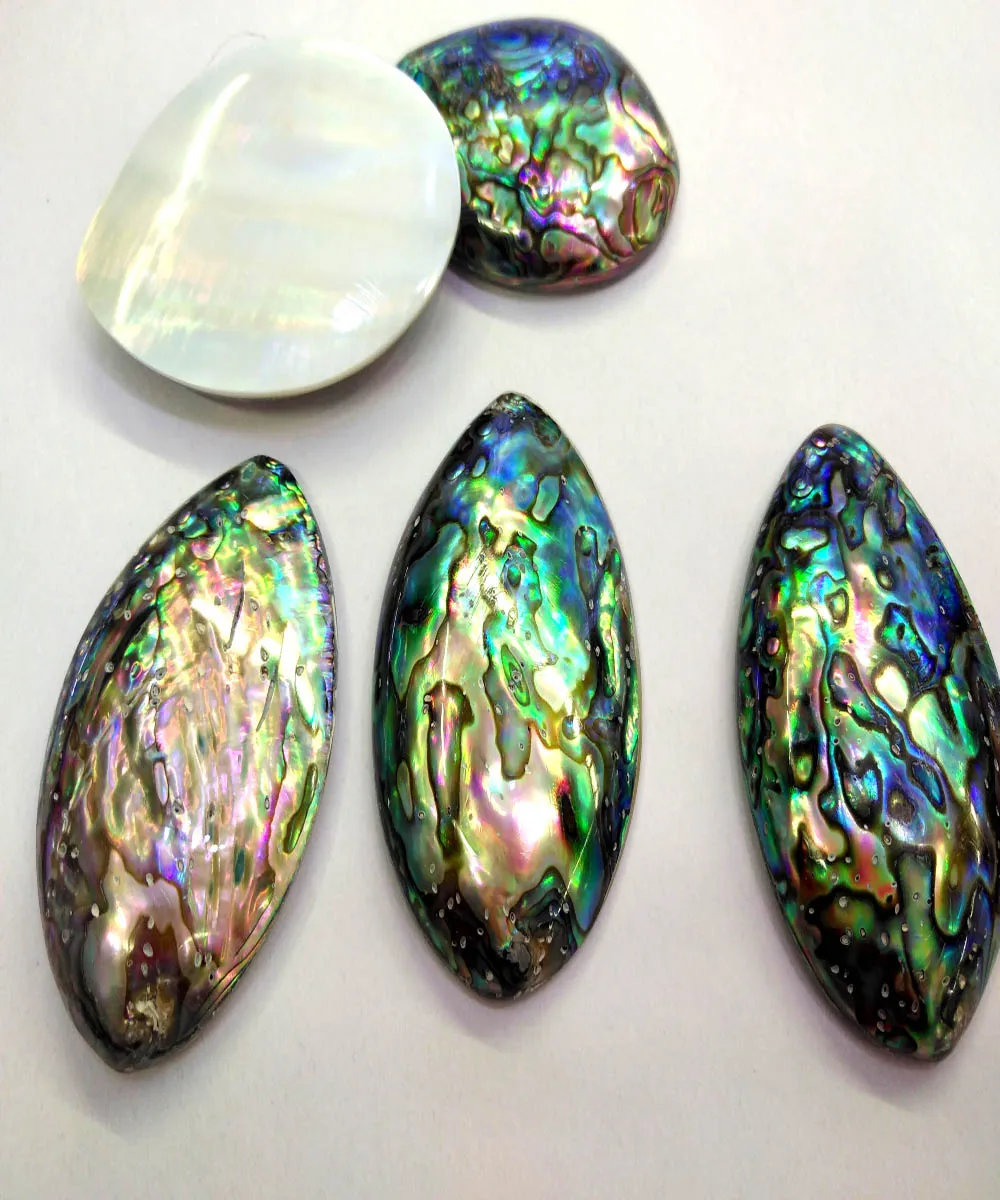 

Large 45X60mm Natural Abalone Paua Shell Cabochon Puff Oval Eeg Loose Beads Rainbow Shell Pendant 5pcs