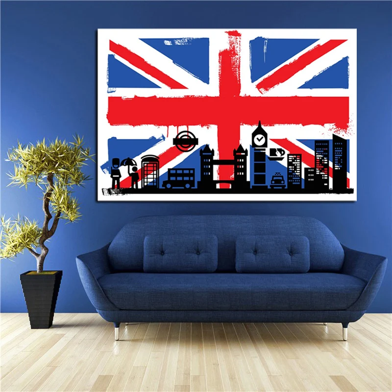 HD Print London Flag of British with Big Ben Abstract Oil Painting on Canvas Modern Wall Art Picture for Living Room Sofa Poster (5)