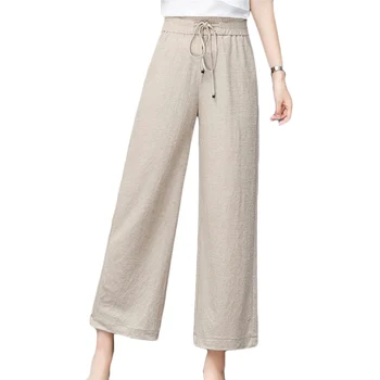 

Women Cotton linen Wide leg pants Summer New High waist Korean loose Casual Nine pants Women's Fashion Plus size Pants 3XL F582