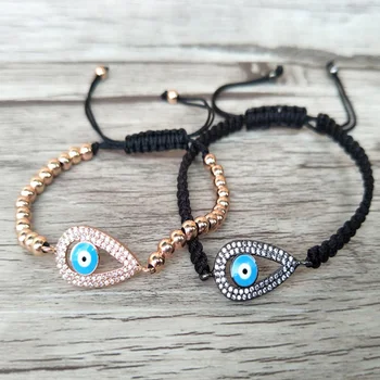 

5Pcs Micro Pave CZ Evil Eye Double Bails Connector Charm Beads Bracelet Braided Macrame handcraft Jewelry Gift BG143