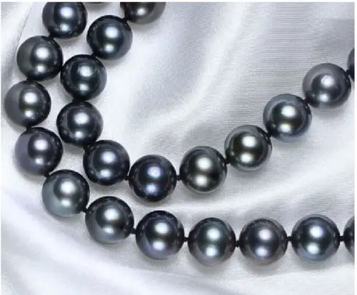 

shipping hot Genuine 17"10-11MM NATURAL SOUTH SEA BLACK PEARL NECKLACE 14k