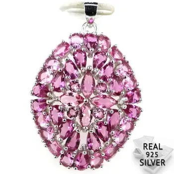 

Guaranteed Real 925 Solid Sterling Silver 4.7g Classic Pink Tourmaline CZ Gift For Ladies Pendant 36x25mm