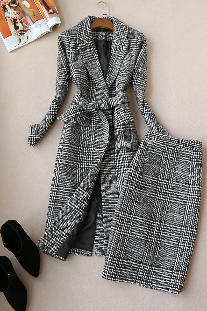 Fashion suit autumn and winter new Korean version of the slim long-sleeved tweed plaid coat ladies suit wild temperament