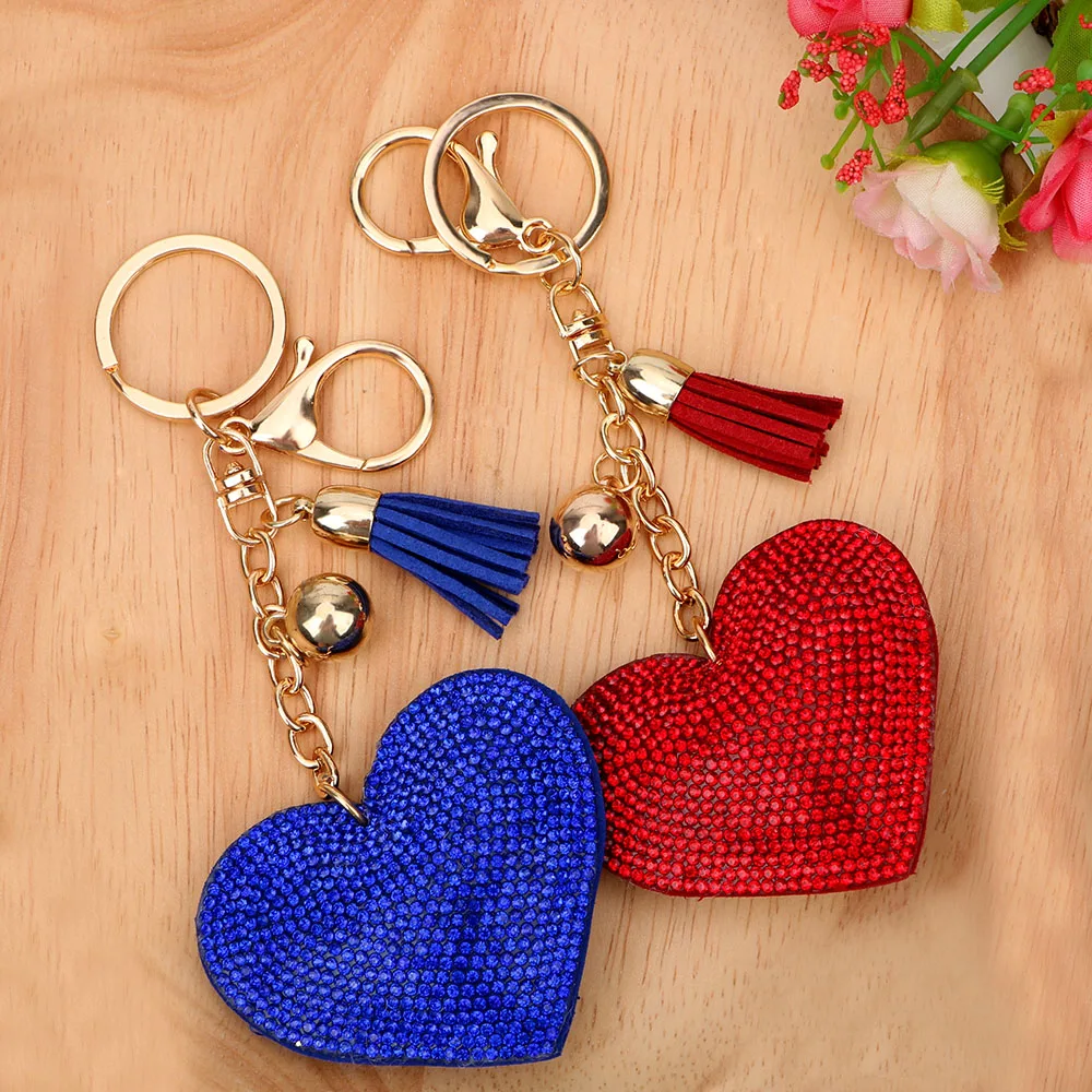 Heart Diamond Key Chain Car Keychain Bag Purse Pendant Leather Tassel