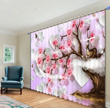 

Chinese style pink flower tree Curtains 3D Photo Printing Blackout For Window Living Room Bedding Room Hote Office Decoration