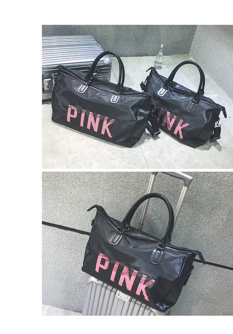 Спортивная сумка с розовыми буквами и блестками, спортивные женские сумки для тренировок, фитнеса, сумка для спортзала, маленькая большая черная сумка для спорта