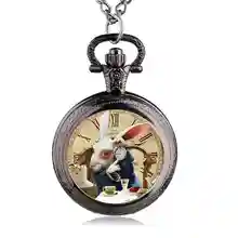 Diseño de moda de la película de Alicia en el país de las Maravillas conejo reloj de bolsillo de las mujeres los niños colgante collar relojes regalo