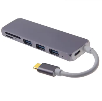 

6-in-1 USB Hub 3.0 Type-C to 3 Ports USB 3.0 Hub Adapter USB-C Data Hub Ultra Slim Converter SD / TF Card Reader