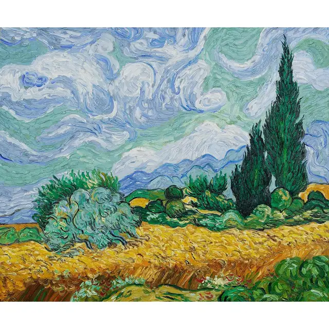 Handmade Canvas Art Online Vincent Van Gogh Oil Paintings Landscapes Handmade Canvas art online Vincent Van Gogh oil paintings Landscapes Wheat Field with Cypresses High quality - Handmade Canvas Art Online Vincent Van Gogh Oil Paintings Landscapes