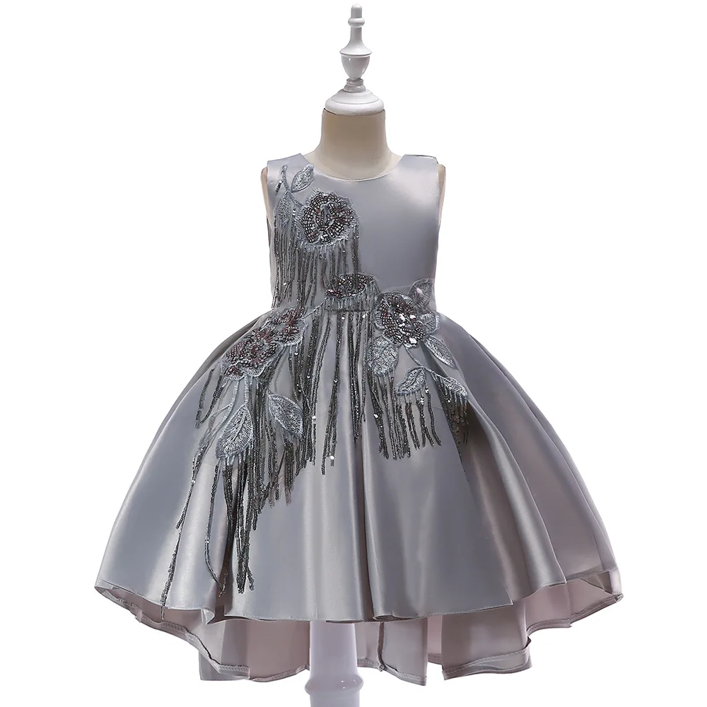

Girls Tails Satin dress Tails Bling Sequins embroidery baby girl clothes kids wedding Birthday Party Forcks For 2 4 6 8 10 Years