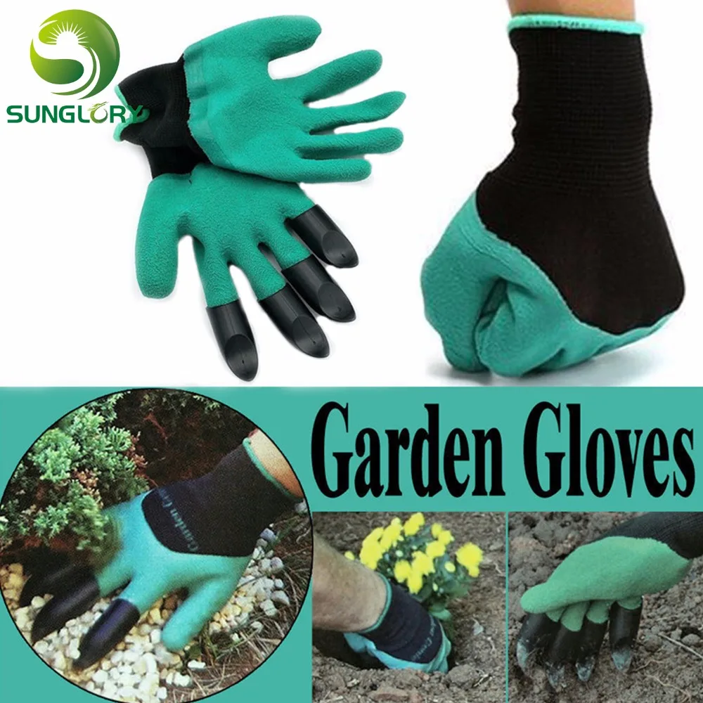 

1 Pair Garden Gloves Rubber Polyester Builders Garden Work Household Safety Work Gloves Gardening Latex Dig 4 ABS Plastic Claws