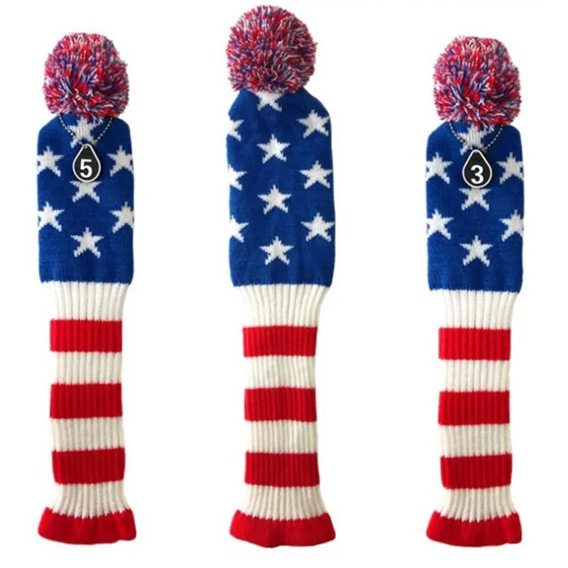 New USA Knit Pom Pom Golf Driver Woods Headcover Golf Fairways Wooden