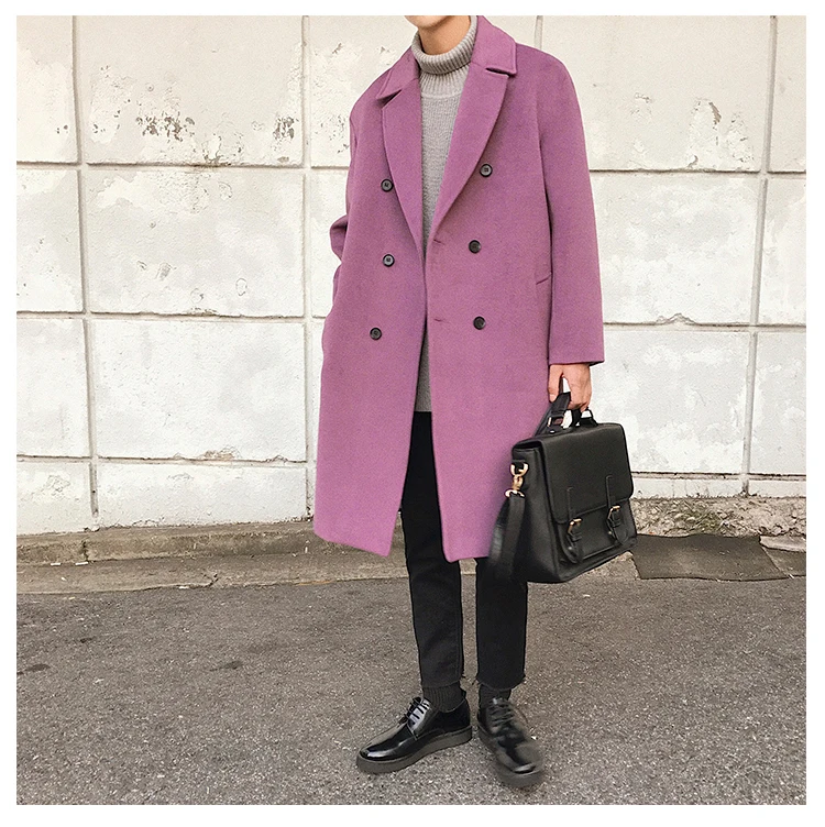 Повседневное модное мужское длинное шерстяное пальто с широкой талией, мужская куртка с длинным рукавом, одноцветное двубортное кашемировое пальто и куртка