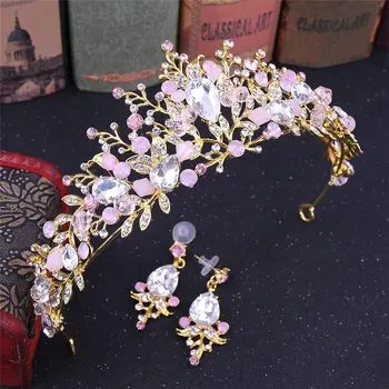 

Wedding Crown Flower Headband for Women Tiaras Hairband Princess Hair Jewelry Accessories Prom Bridal Crown Earrings Set