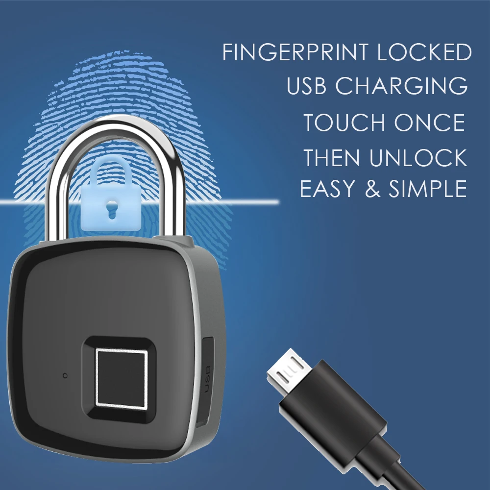 Smart Bluetooth Padlock Wireless Electri Door/Luggage/Case Fingerprint Lock USB Rechargeable Wifi Digital Biometric Padlocks