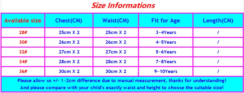 SW325 size chart