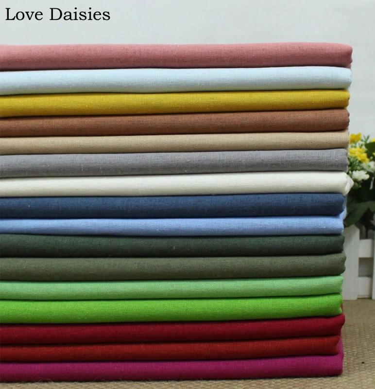 

55% Cotton/45% Linen High Quality Solid Color Wine Red Blue Army Green Fabric for DIY Apparel Dress Cushion Handwork Craft Bags