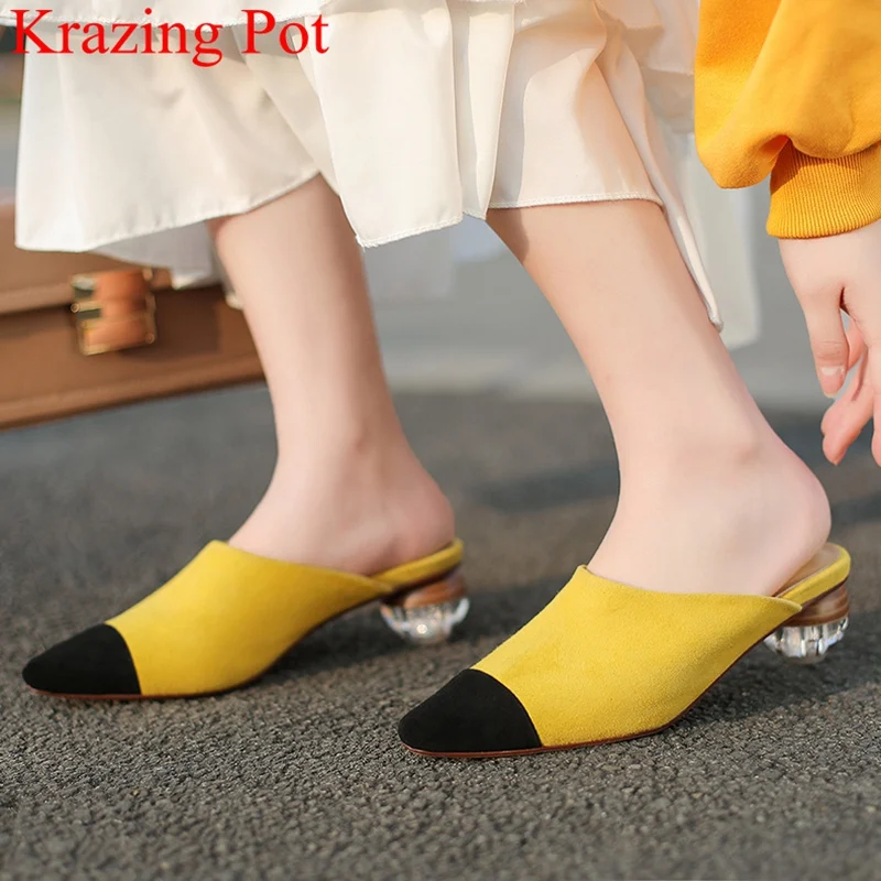

superstar genuine leather gorgeous strange style mixed colors round toe women pumps slip on slingback mules summer shoes L7f2