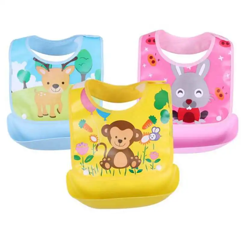 

Detachable Baby Bibs Waterproof Kids Apron Plastic EVA Bib Lunch Newborn Cartoon Animal Bibs