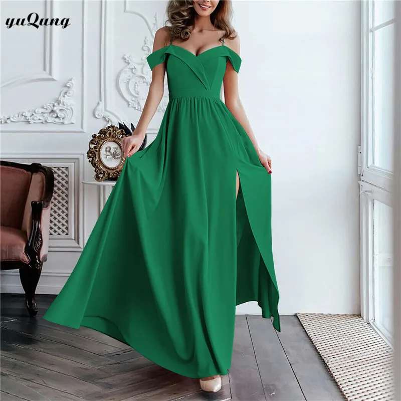 

yuqung women off shoulder Party split Dress 2019 Summer Sexy Strap Cocktail Maxi Long Dresses Holiday Vestido Plus size 2B55