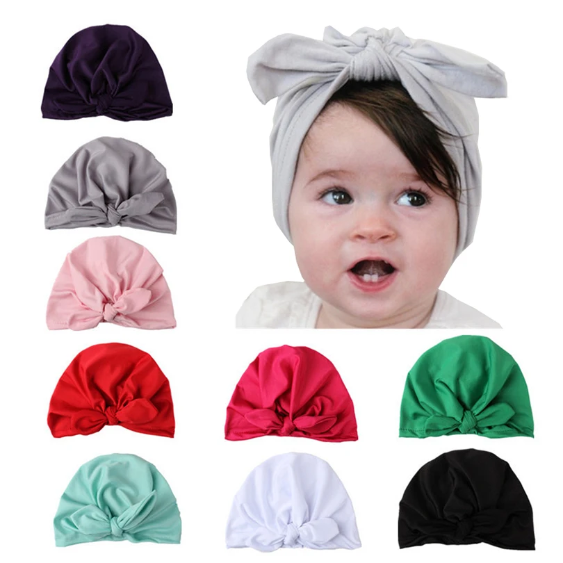 

Haimeikang Cute Kid Elastic Wide Milk Silk Turban Cap Rabbit Bowknot Print Headband Headwear Hair Band Accessories For Girls