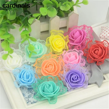 

120pcs 3cm Artificial Mini Pe Foam Lace Rose Flower Heads For Wedding Party Decoration Diy Handmade Garland Craft Fake Flowers