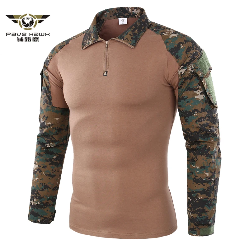 Армия Тактический футболка Для мужчин Сват солдаты военной футболка милитари с длинным рукавом камуфляж футболки Пейнтбол футболки Размеры S-2XL