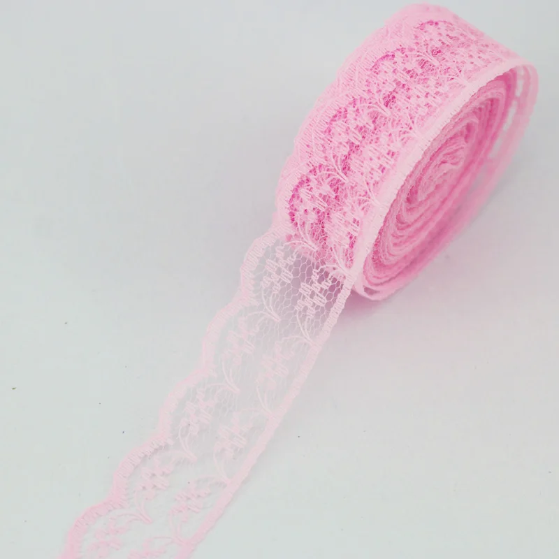 5 ярдов/рулон) 2,25 см белый кружевной тканевый Декор прекрасный подарок упаковка хлопок материал - Цвет: Розовый