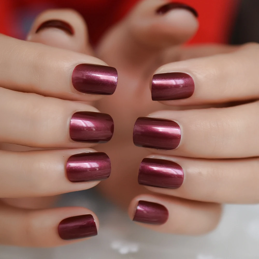 VioletRed поддельные ногти глянцевый УФ-гель Faux Ongles Средний размер нажмите на маникюр с клейкими вкладками 24/мешок