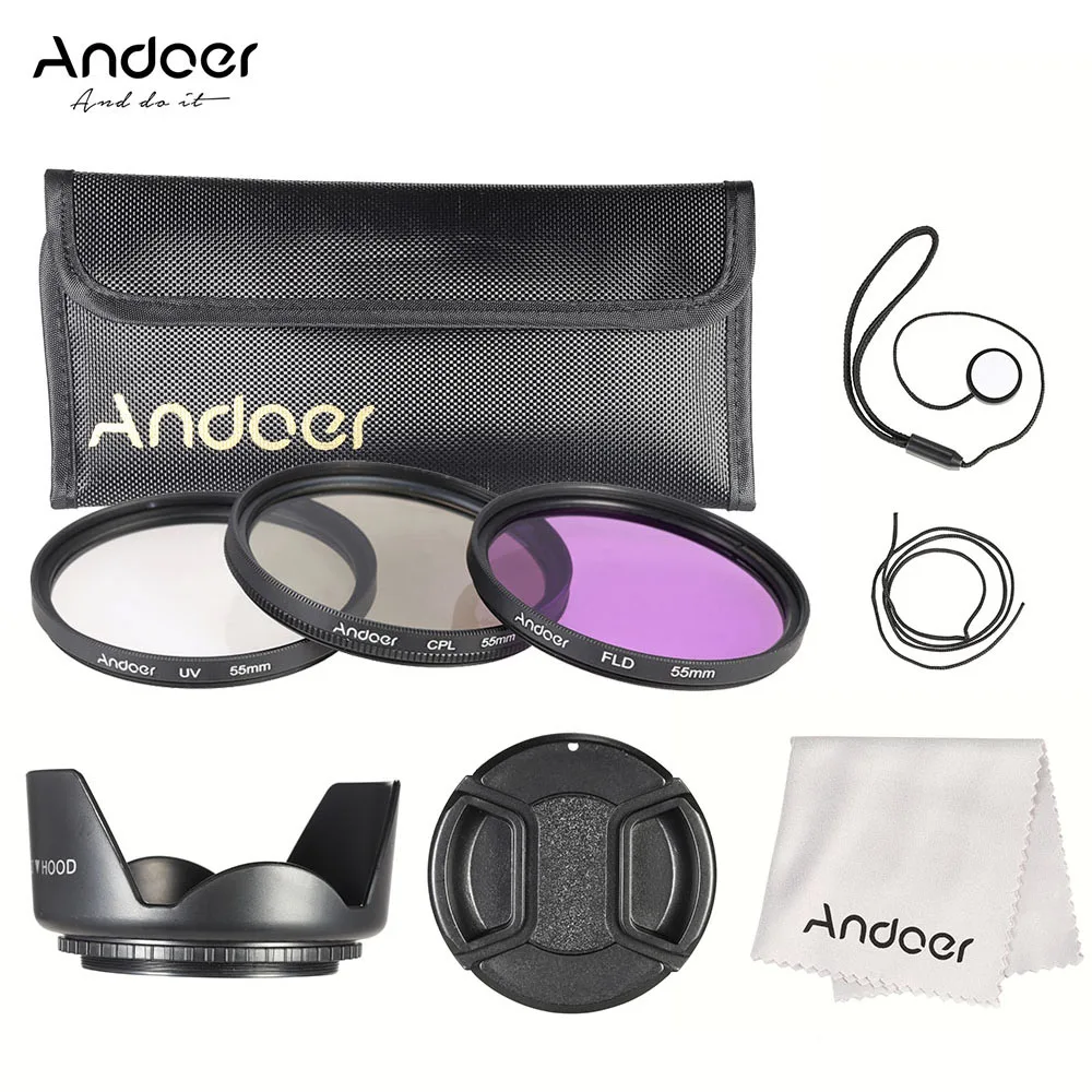 Andoer 55 мм Камера объектива Комплект фильтров UV + CPL FLD нейлоновый чехол для