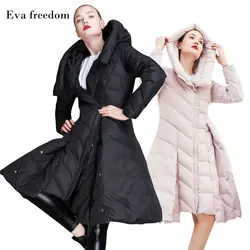 ЕВА свободы 2018 Зимние новые стильные женские пуховая куртка выпуска slim Большой юбка маятник капюшоном Женская мода пуховая куртка EF18006
