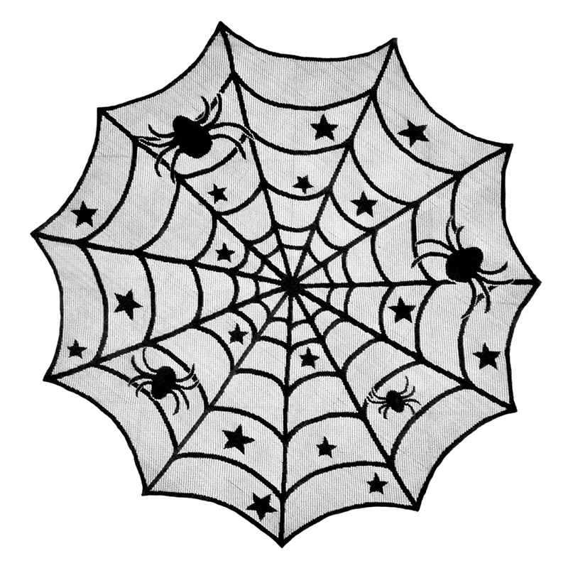 

40inch Halloween Tablecloth Black Spider Web Tablecloth Lace Black Table Cover For Home Halloween Decoraiton