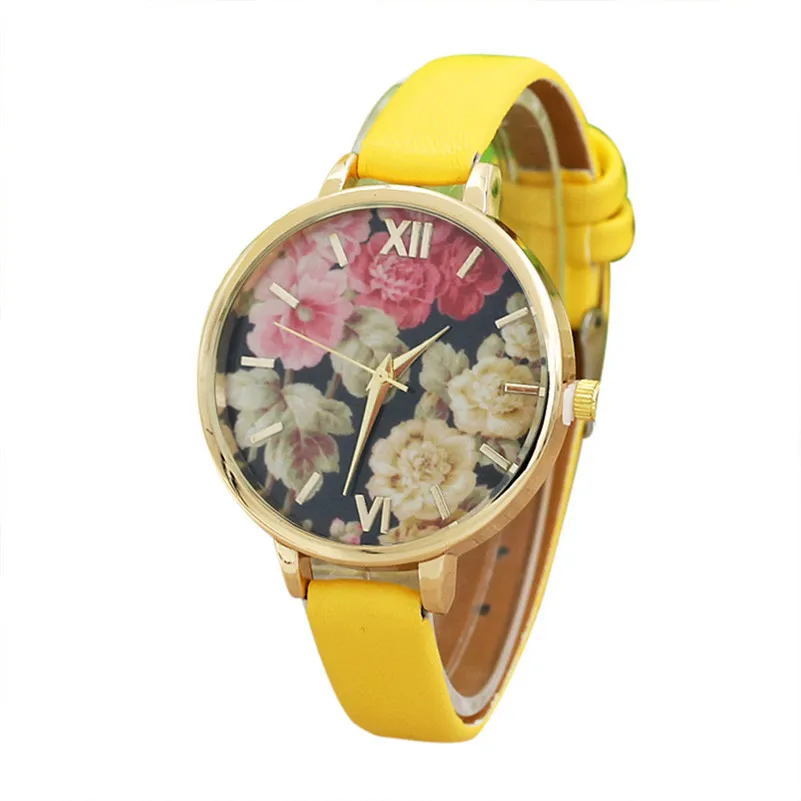 Women's watches with leather bands Fashion Flower Analog Quartz Movement wrist watches for women clock relogio feminino M14 (4)