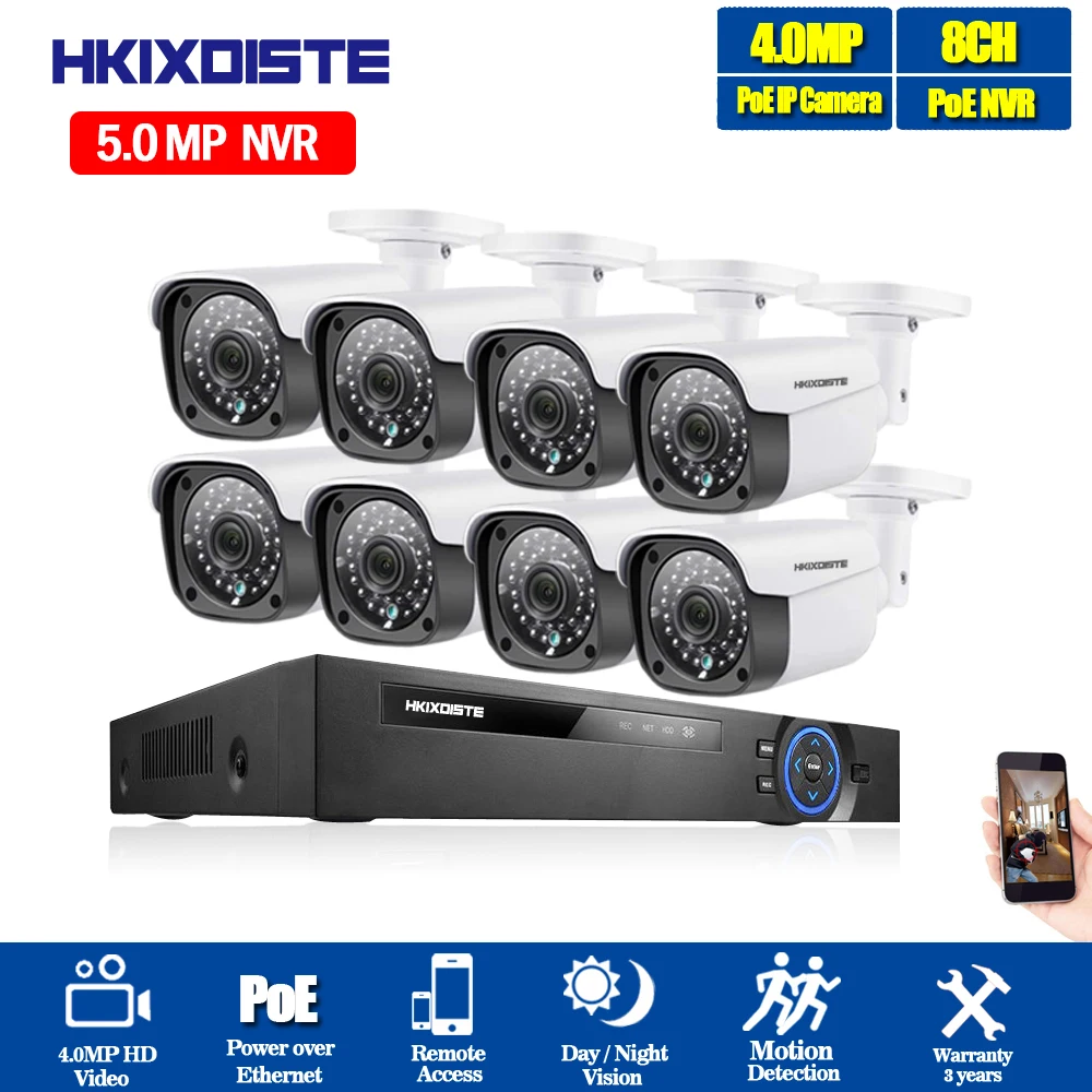 

8CH 5MP Resolution POE CCTV Video Surveillance Kit 4MP IP Security Camera System NVR 2592*1944 Video In/Output Waterproof IR-CUT