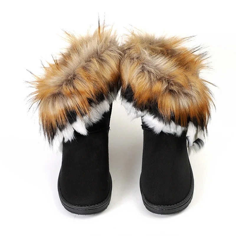 Зимние ботинки; женские ботильоны с искусственным мехом; женская теплая модная обувь без застежки; Женская удобная обувь на плоской подошве размера плюс