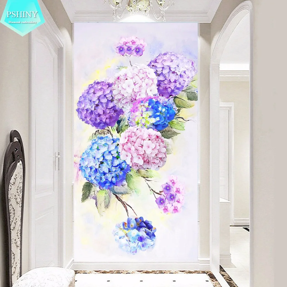 

PSHINY NEW 5D DIY Diamond embroidery Colorful Hydrangea Flower Picture Full mosaic Round rhinestone diamond painting cross stich