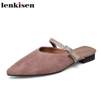 

Lenkisen 2018 superstar pointed toe slip on brand shoes low heels shallow streetwear elegant party office lady women pumps L08