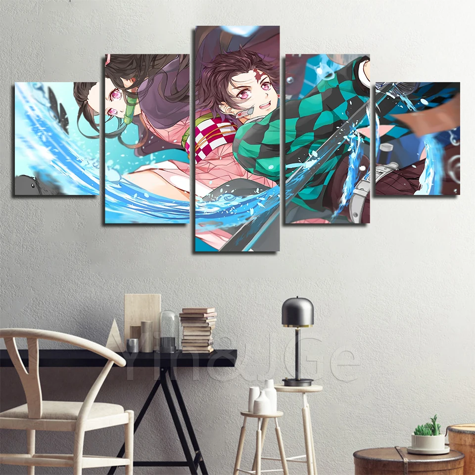 

Modern Modular Anime Picture Wall Art Demon Slayer: Kimetsu no Yaiba Canvas Painting Printed Gift Framed Home Decoration Poster
