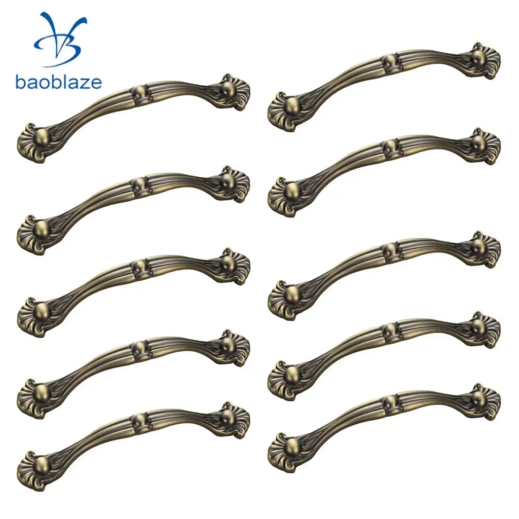 

10 Pieces European Retro Door Handle Pulls Vintage Metal Kitchen Cabinet Cupboard Dresser Door Drawer Pull Handles
