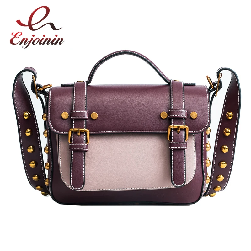 

Fashion Stitching Color Pu Leather Casual Women's Punk rivets Crossbody Messenger Bag Shoulder Bag Handbag Pouch 4 Colors