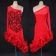 S-xxl высокое качество один рукав Румба Самба ча Сальса jive Paso двойной блестки блесток конкурс латинских танцов платье