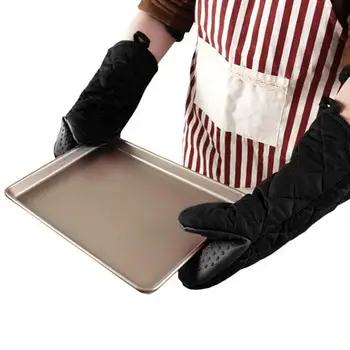 

Heat Resistant Long Silicone Gloves High Temperature Thickening Oven Anti-Scalding Anti-Skid Microwave Gloves Black