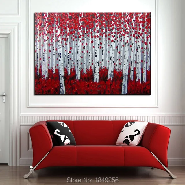 Red And White Artwork 100Handmade Living Room Wall Painting Decor