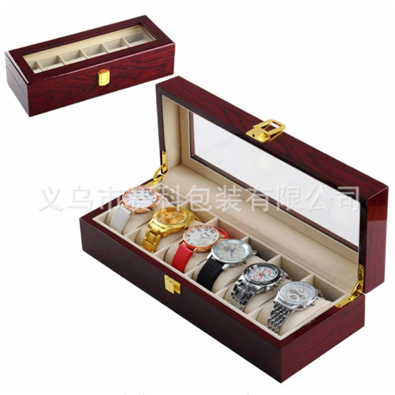 

High Quality Wooden box 6 slots Watch Watches Elegant Luxury Jewelry Display Storage organized Caixa para relogio