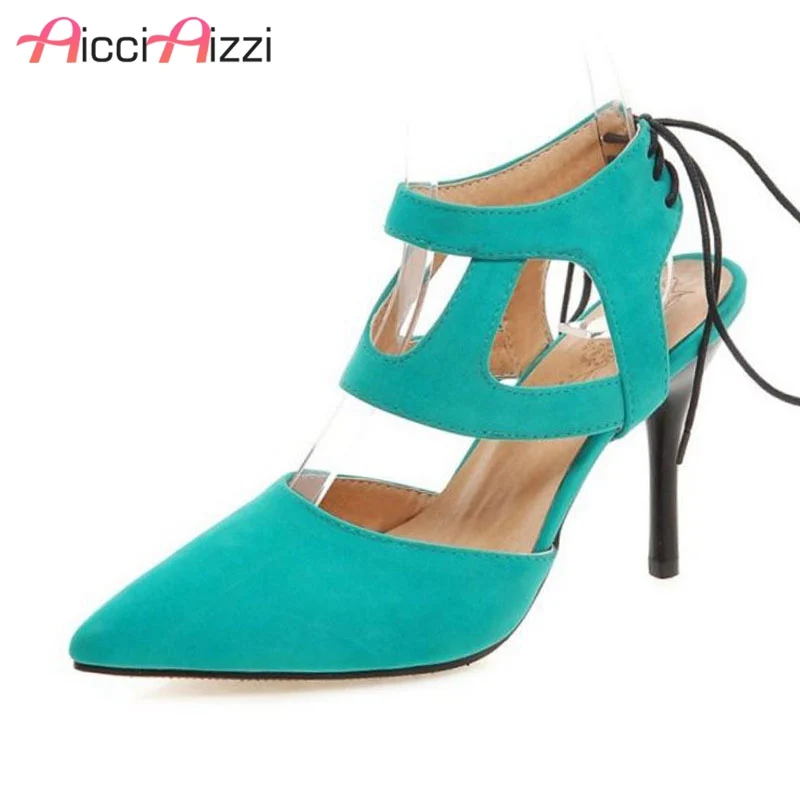 

AicciAizzi Women Sandals Sexy Pointed Toe Back Strap Summer Shoes For Women Hollow Out Dance Party High Heel Sandals Size 31-43