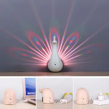 

Colorful Night Light With Remote Control Peacock Projection Lamp Touch Activated Wall Light Night Lights