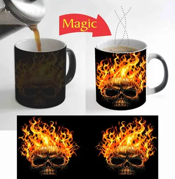 

Fire On Skull Funny Scary Color Change Magic Mug Tea Coffee Mug 11 Oz for Gift