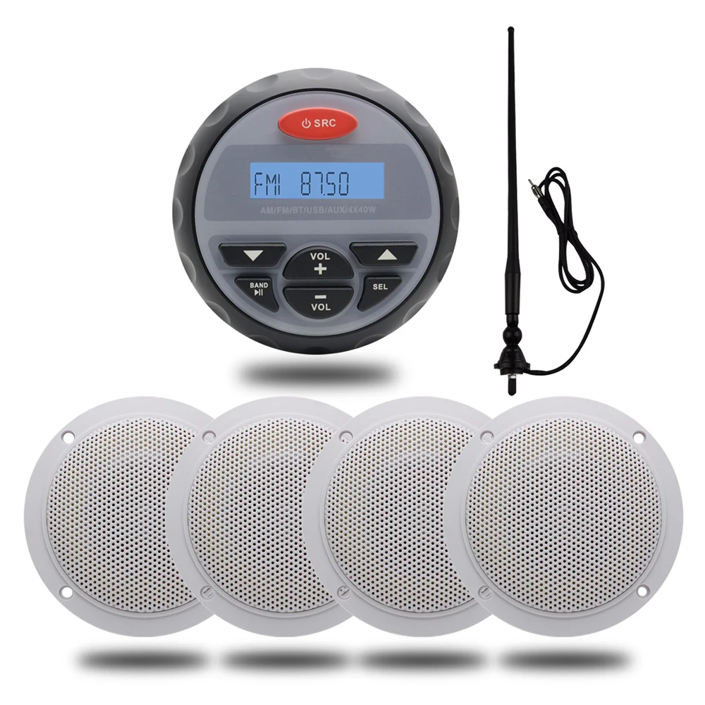 US $137.82 Waterproof Marine Bluetooth Stereo Motorcycle Audio Car Radio Boat FM AM Receiver Sound System4Marine Outdoor SpeakersAntenna
