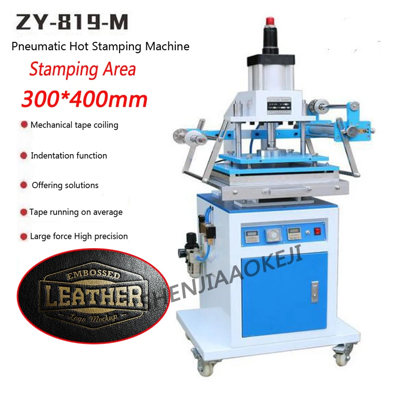  ZY-819M Pneumatic gold Hot Stamping Machine Large area 300*400MM Leather Embossing Machine Die indentation Free ship by DHL