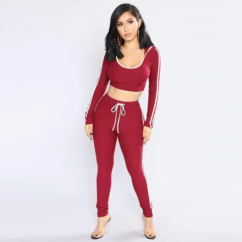 Woman Leisure Women Fashion Casual Sports Bodysuit Bodycon Crop Toy Cotton Striped Two-piece Suit Women's Sets